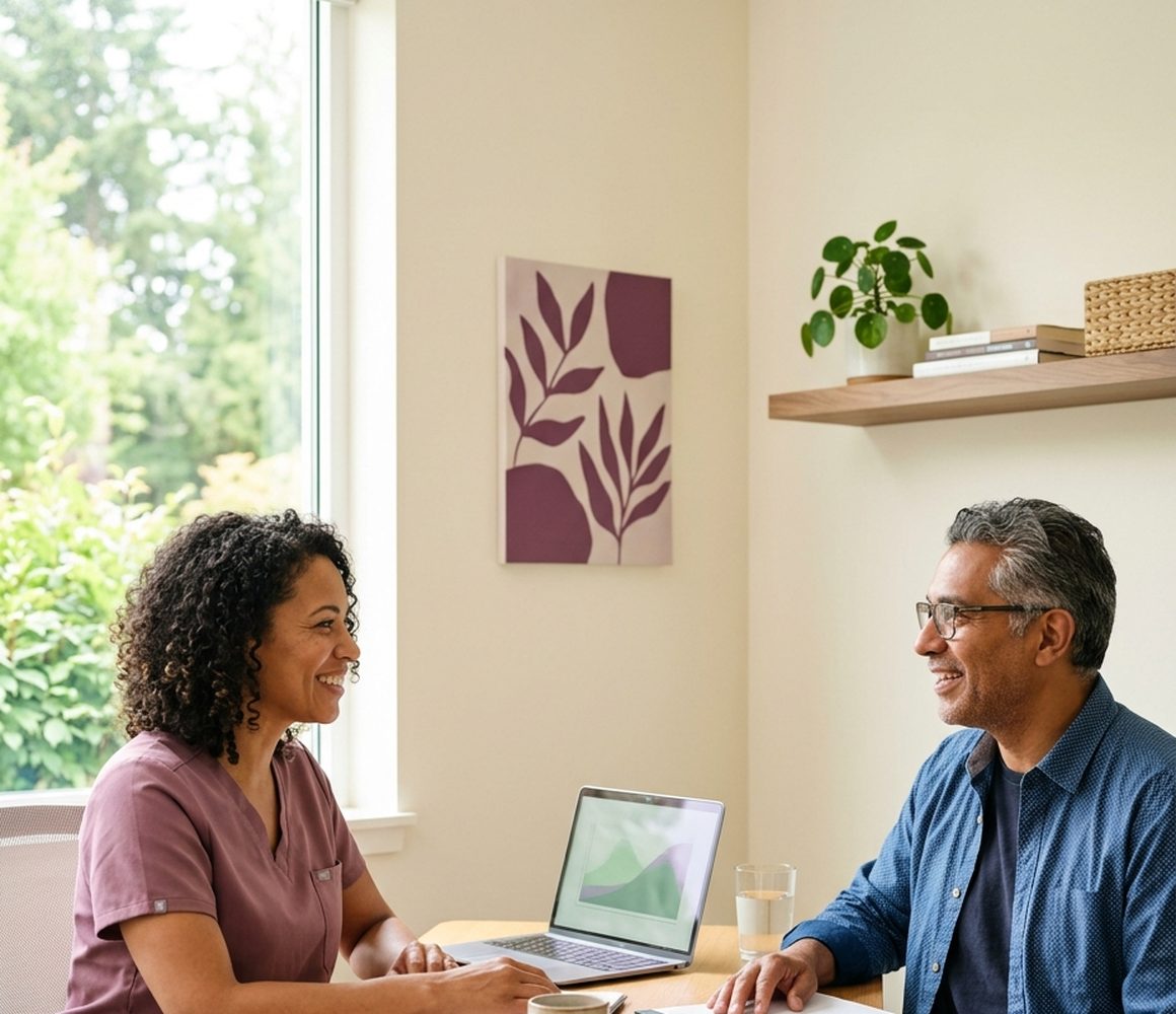 Discussing bioidentical hormone options with a provider at Florida Aesthetics and Wellness Brandon FL